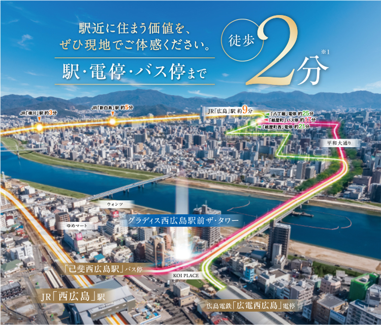 駅・電停・バス停まで徒歩2分